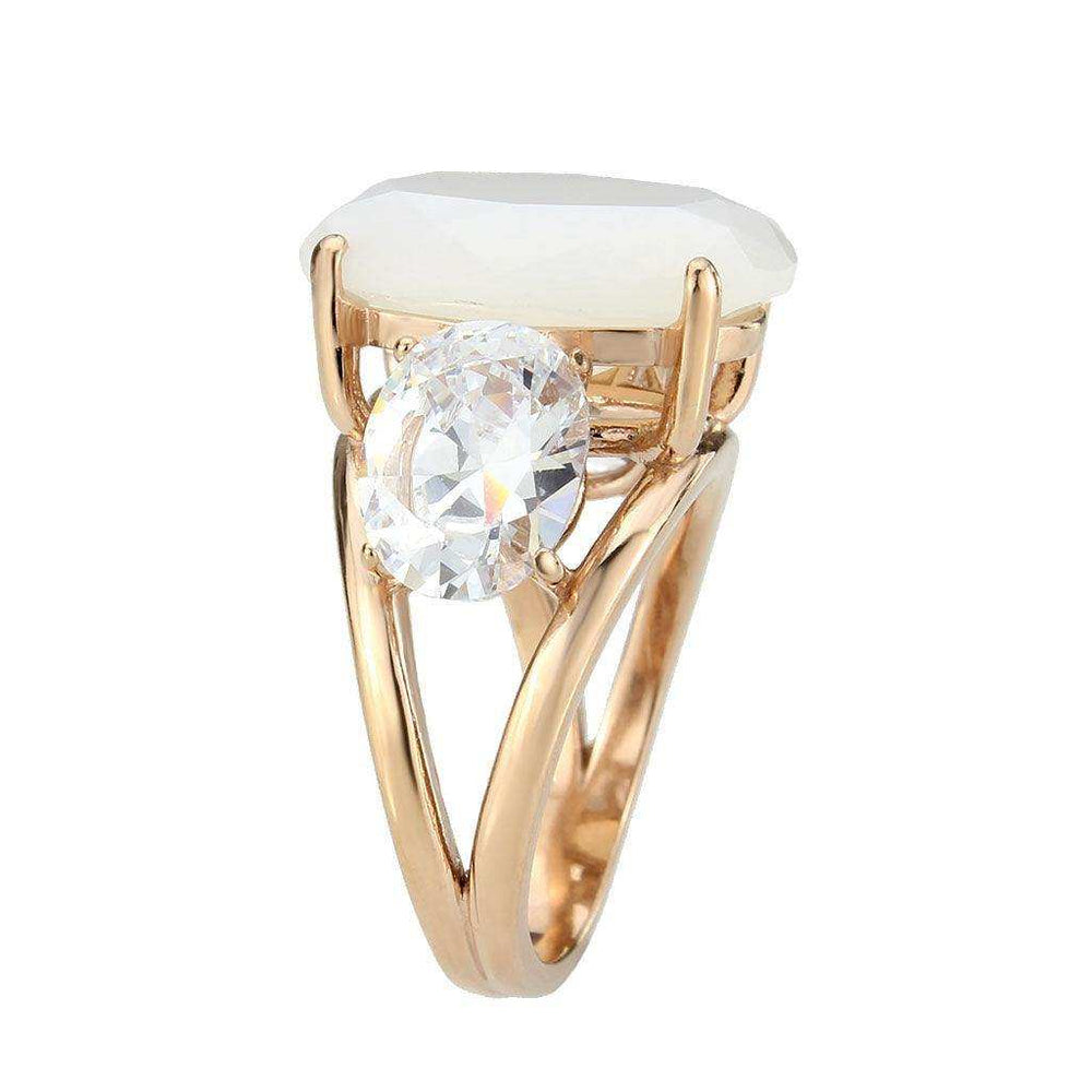 Alamode IP Rose Gold(Ion Plating) Stainless Steel Ring with Synthetic in Fireopal - Alamode - Flyclothing LLC