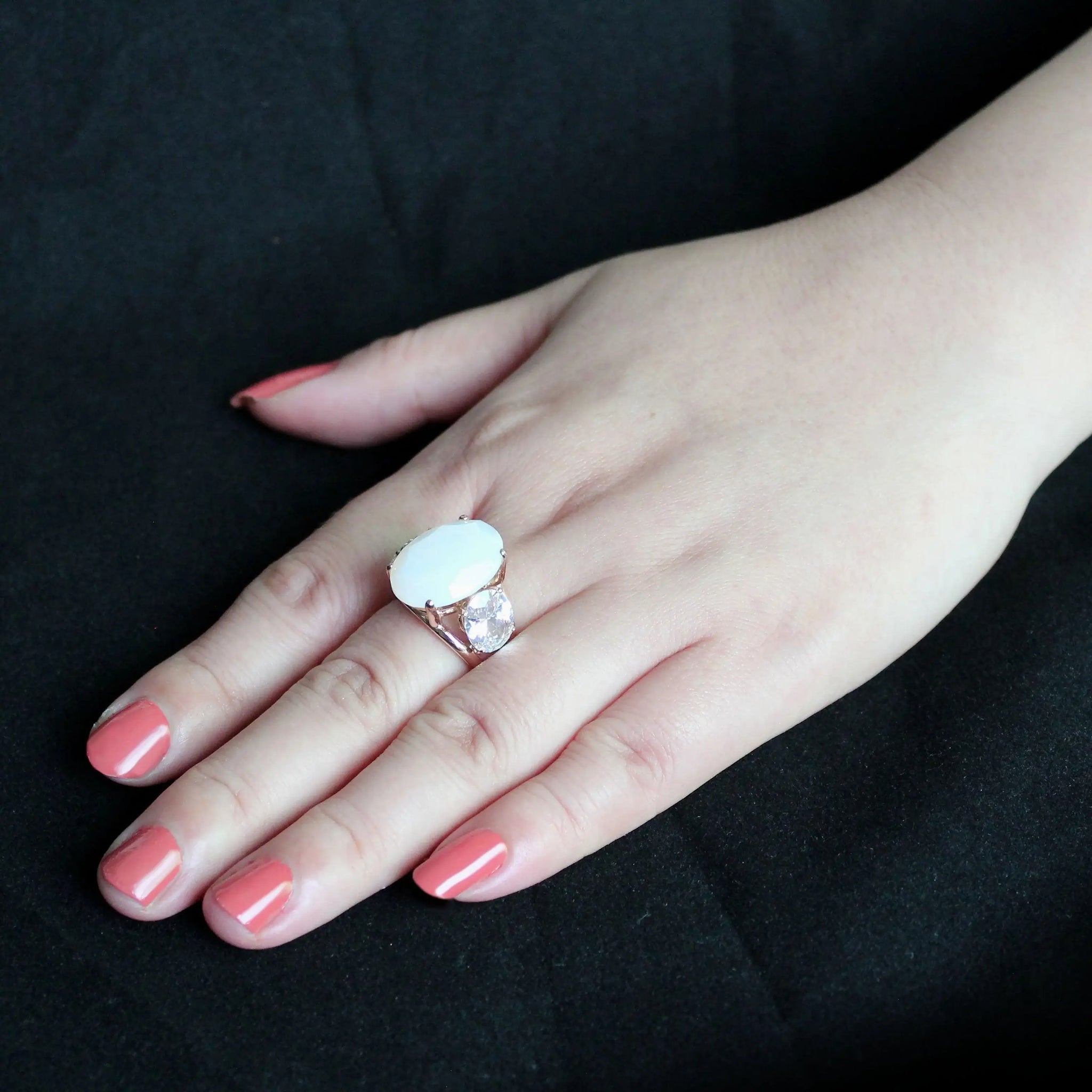 Alamode IP Rose Gold(Ion Plating) Stainless Steel Ring with Synthetic in Fireopal - Alamode - Flyclothing LLC