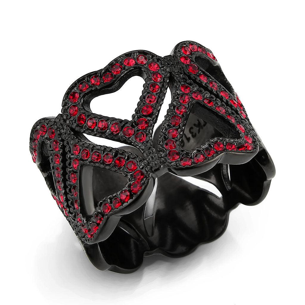 Alamode IP Black (Ion Plating) Stainless Steel Ring with Top Grade Crystal in Red Series - Flyclothing LLC