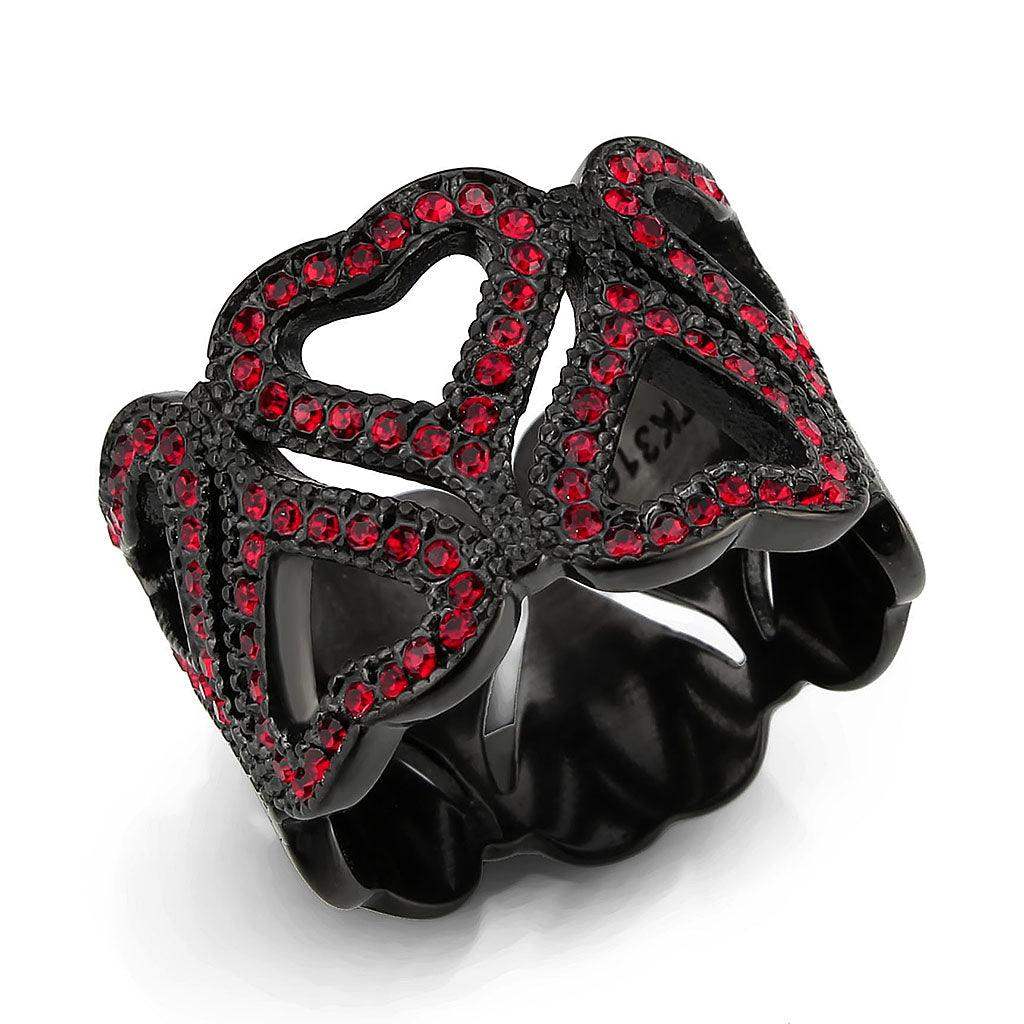 Alamode IP Black (Ion Plating) Stainless Steel Ring with Top Grade Crystal in Red Series - Alamode - Flyclothing LLC