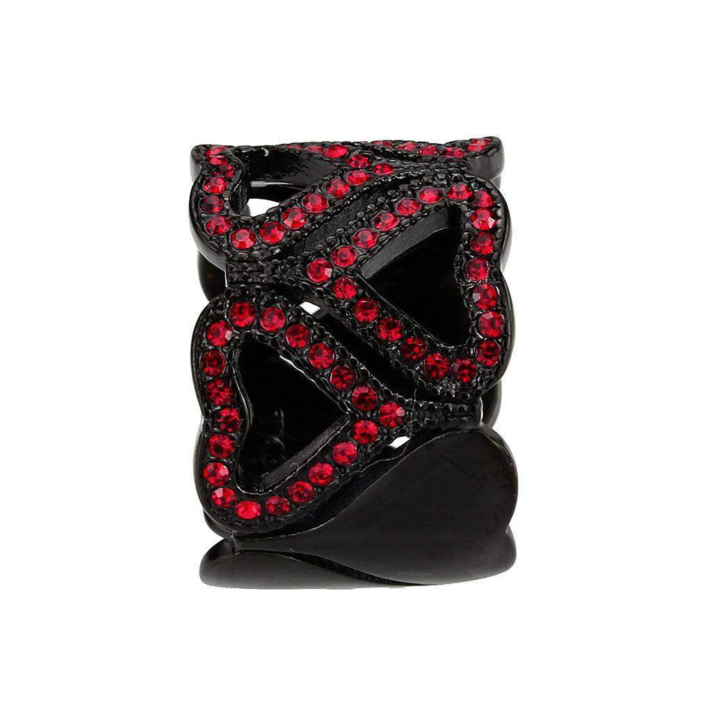 Alamode IP Black (Ion Plating) Stainless Steel Ring with Top Grade Crystal in Red Series - Alamode - Flyclothing LLC