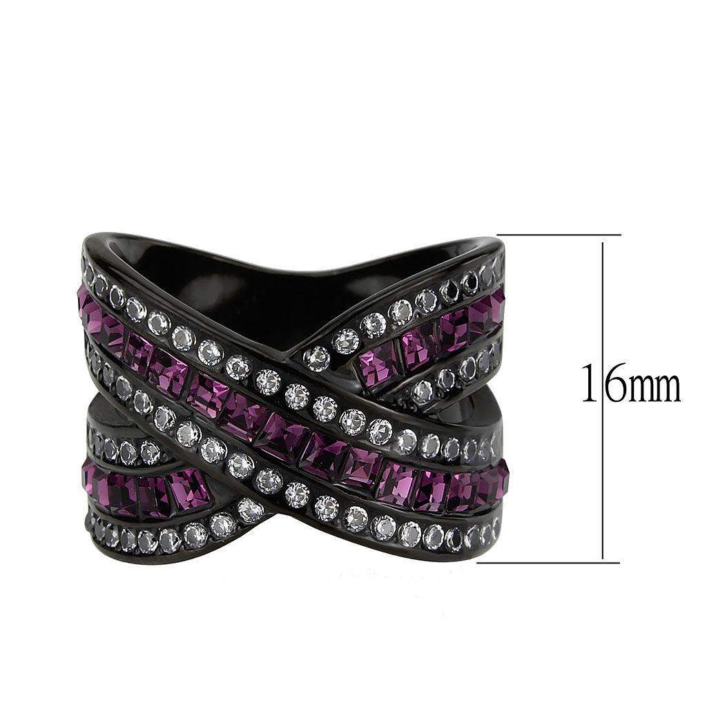 Alamode IP Black (Ion Plating) Stainless Steel Ring with Top Grade Crystal in Amethyst - Alamode - Flyclothing LLC