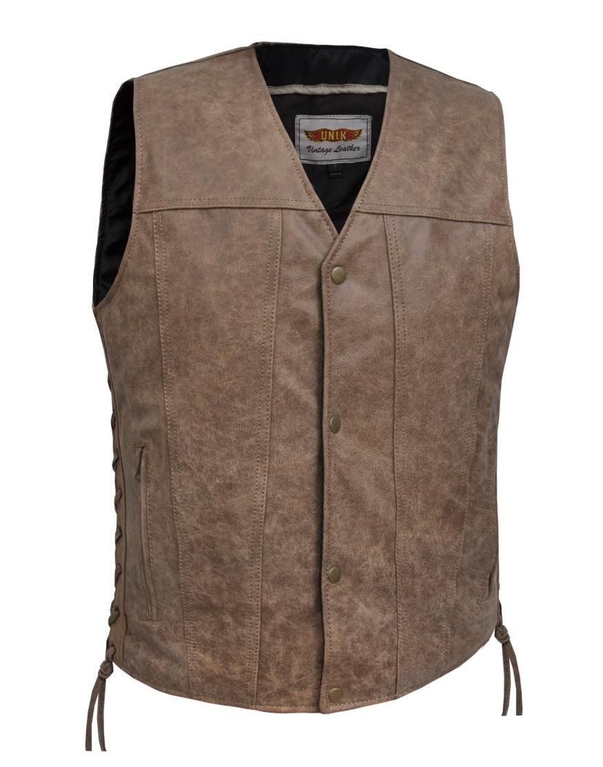 Unik International Mens Brown Leather Vest 2611.ANT