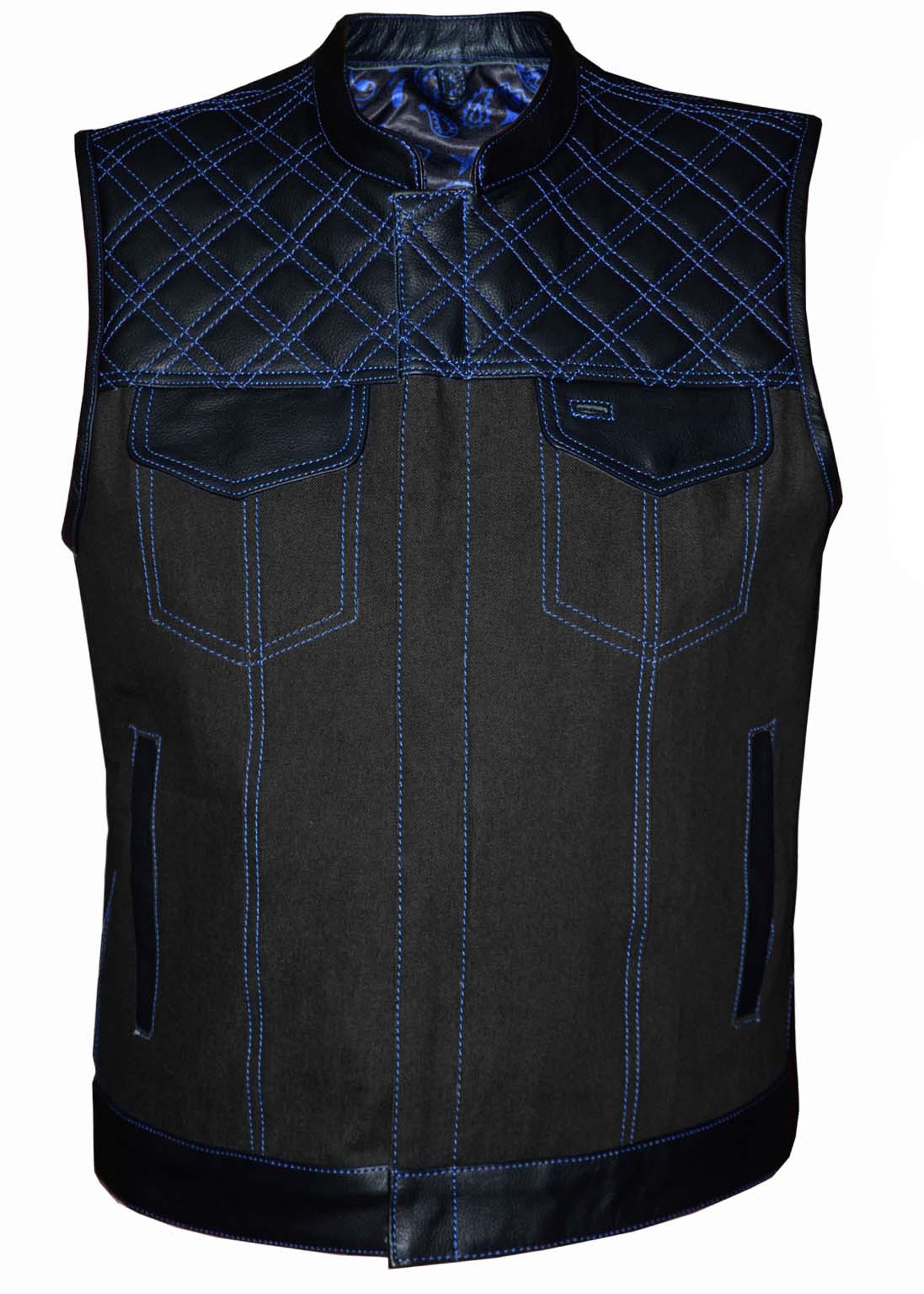 Unik International Mens Denim / Leather Club Vest