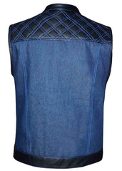 Unik International Mens Denim / Leather Club Vest - Flyclothing LLC