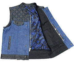 Unik International Mens Denim / Leather Club Vest - Flyclothing LLC