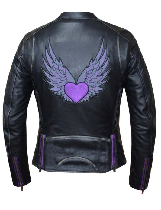 Unik International Ladies Purple Wing Leather Jacket
