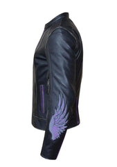 Unik International Ladies Purple Wing Leather Jacket - Flyclothing LLC