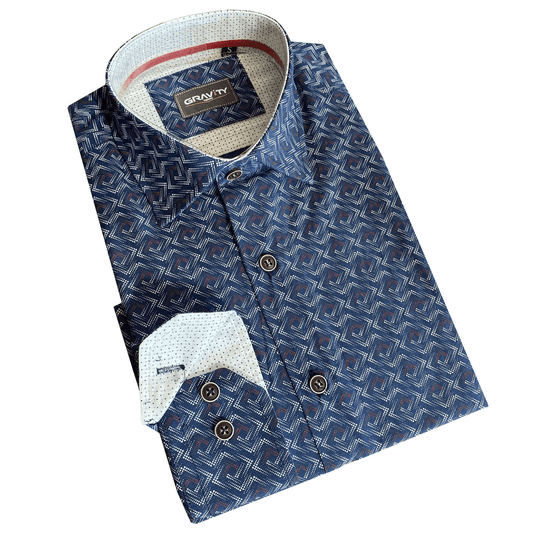 Gravity Homme Men's Long Sleeve Button Down / Zone Navy C8 - Gravity Homme