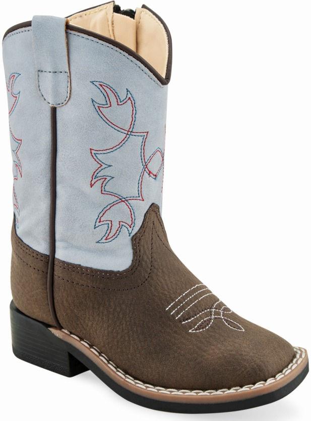 Old West Thunder Brown Sky Blue Toddler Toe Boots - Flyclothing LLC