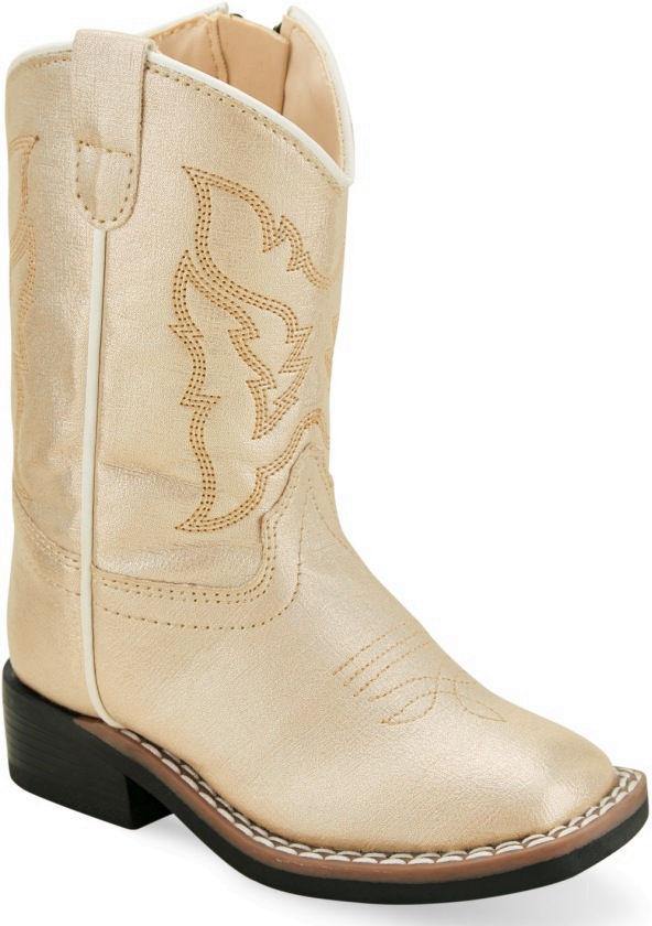 Old West Shiny Cream Toddler Toe Boots - Old West