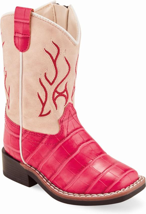 Old West Hot Pink Croco Print Cloudy Pink Toddler Toe Boots - Flyclothing LLC