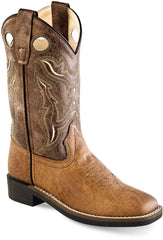 Old West Tan Vintage-Brown Crackle Children Toe Boots - Flyclothing LLC