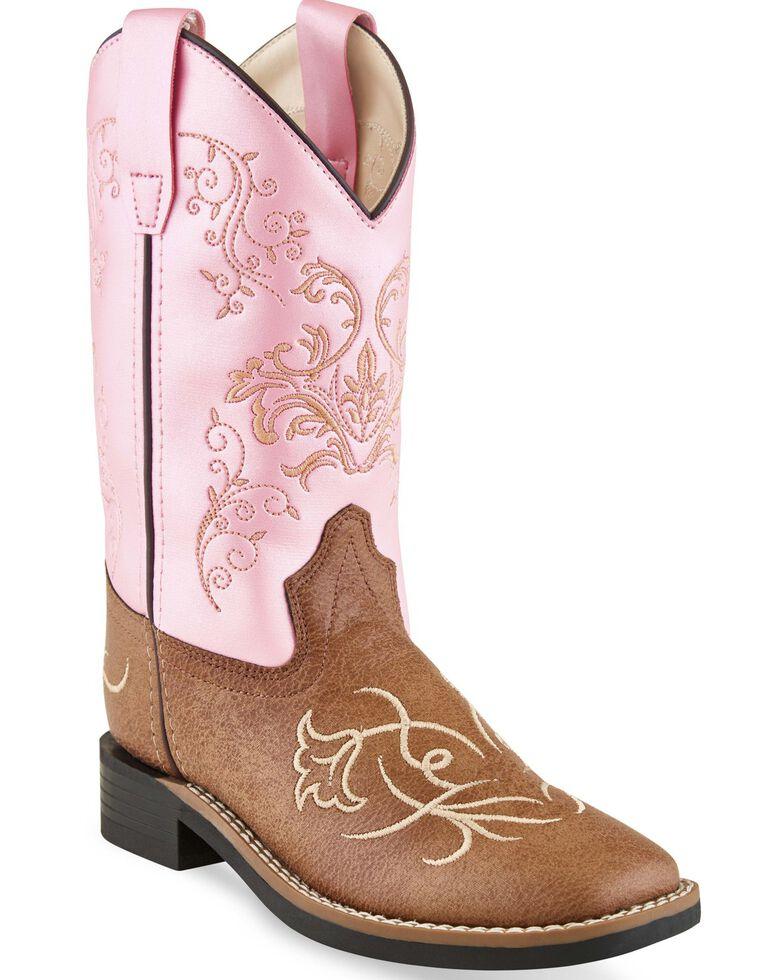 Old West Tan Vintage Pink Children Square Toe Boots - Flyclothing LLC