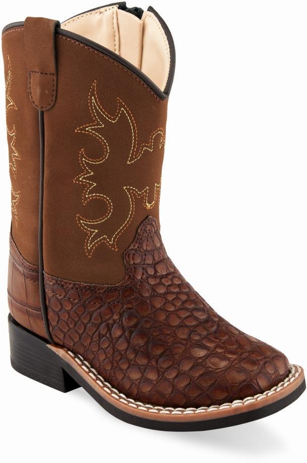 Old West Brown Croc Print Brown Toddler Toe Boots - Flyclothing LLC