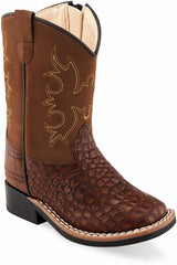 Old West Brown Croc Print Brown Toddler Toe Boots - Flyclothing LLC