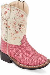Old West Pink Lizard Print White Toddler Toe Boots - Flyclothing LLC