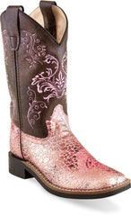 Old West Antique Pink-Brown Crackle Children Toe Boots - Flyclothing LLC