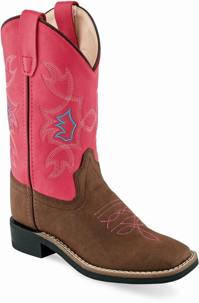 Old West Brown Pink Children Toe Boots - Flyclothing LLC