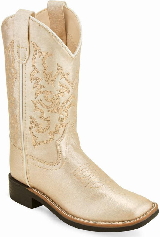Old West Shiny Cream Childrens Toe Boots - Old West