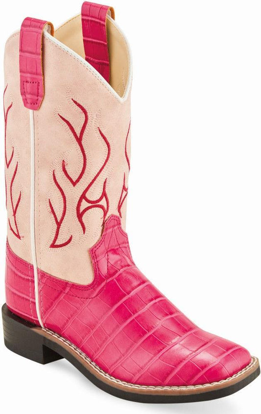 Old West Hot Pink Croco Print Cloudy Pink Childrens Toe Boots - Flyclothing LLC