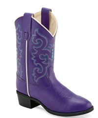 Old West Leatherette Purple Children Round Toe Boots - Old West