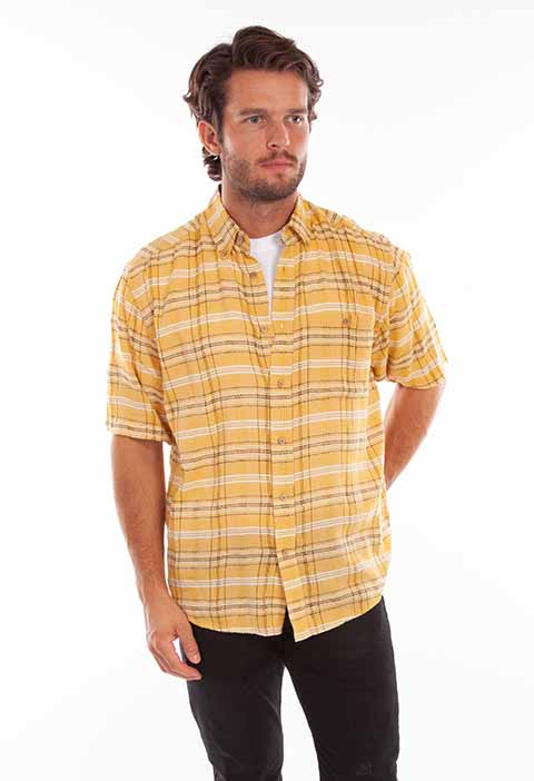 Scully Leather Western Scully Yellow Worn Out's Plaid S/S Shirt