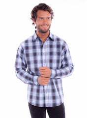 Scully Leather Western Scully Blue-Brown Worn Out's Plaid Shirt