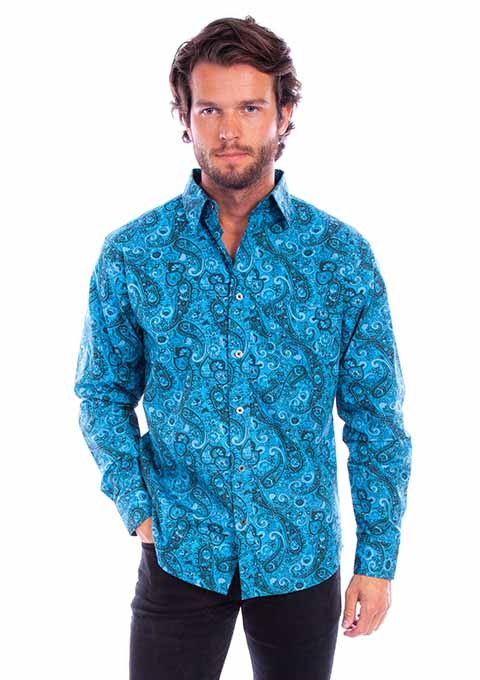Scully Leather Western Scully Aqua Worn Out's Paisley Shirt