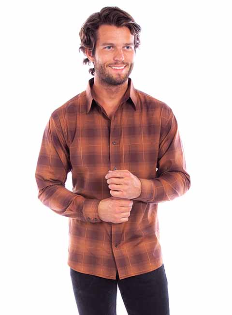 Scully Leather Western Scully Brown Worn Out's Plaid Shirt