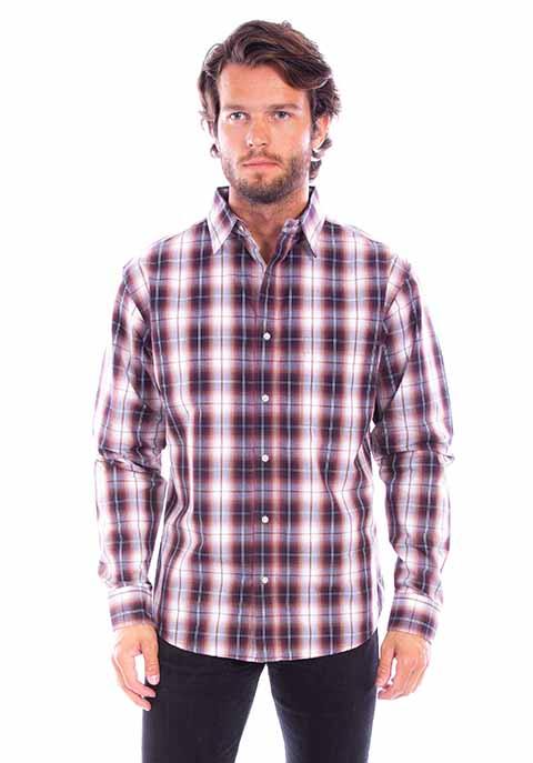 Scully Leather Western Scully Burgundy Worn Out's Plaid Shirt - Scully Leather