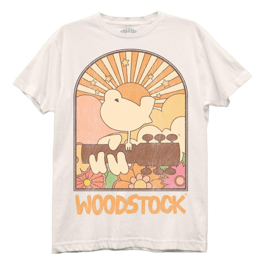 Woodstock Sunrise Bird Logo Juniors Cream Boyfriend Tee - Flyclothing LLC