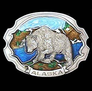 Alaska Grizzly Enameled Belt Buckle - Flyclothing LLC