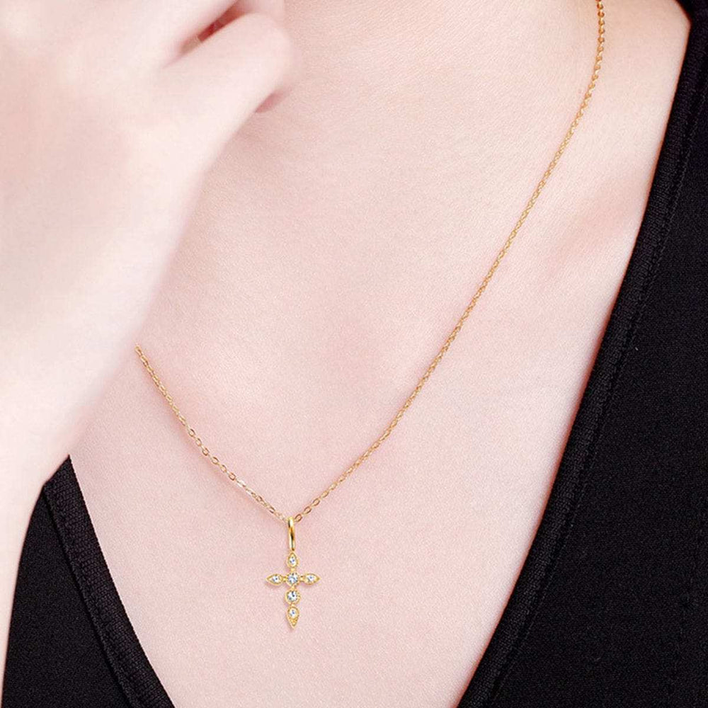 925 Sterling Silver Moissanite Cross Pendant Necklace - Trendsi - Flyclothing LLC