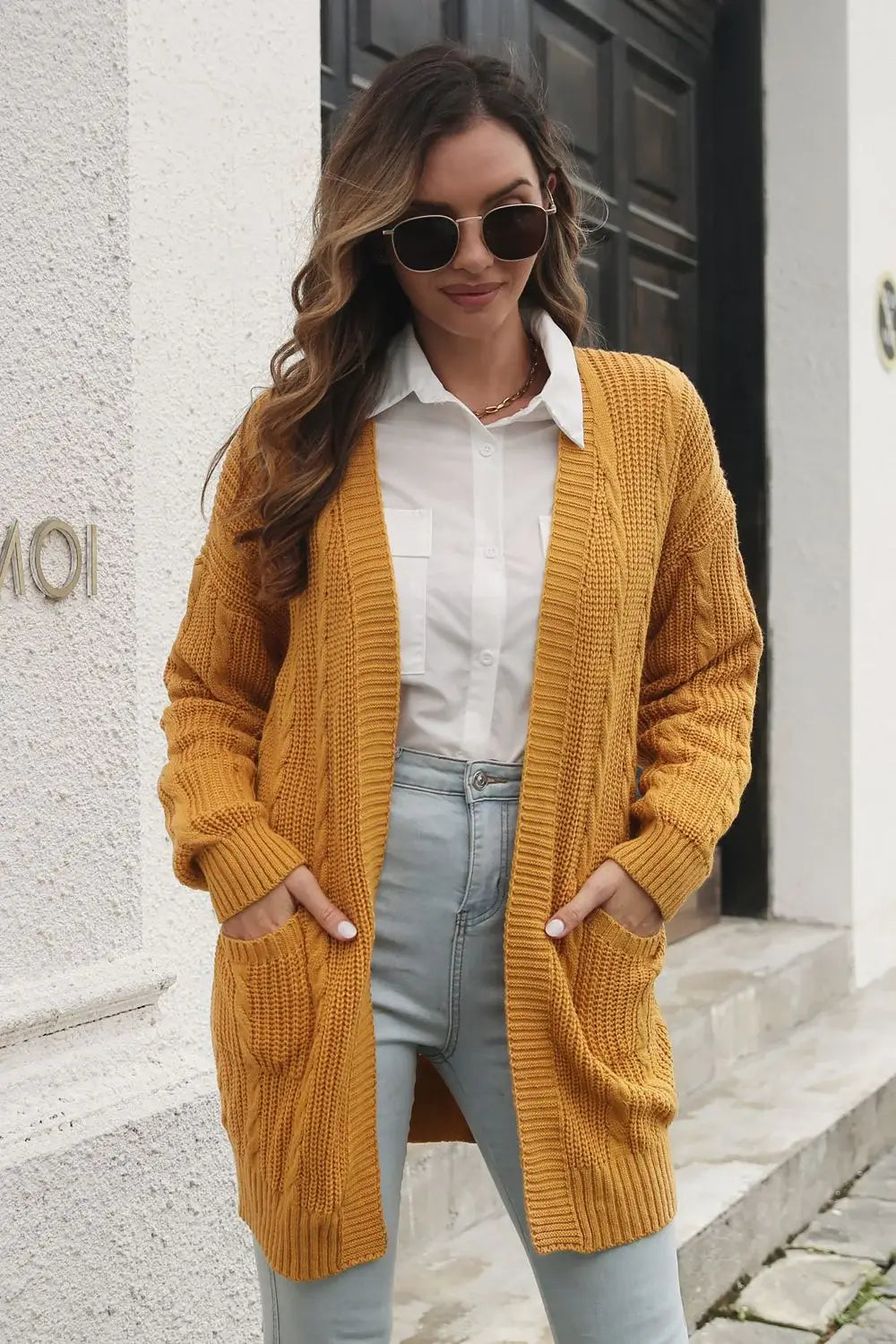 Open Front Longline Cardigan with Pockets - Trendsi - Flyclothing LLC
