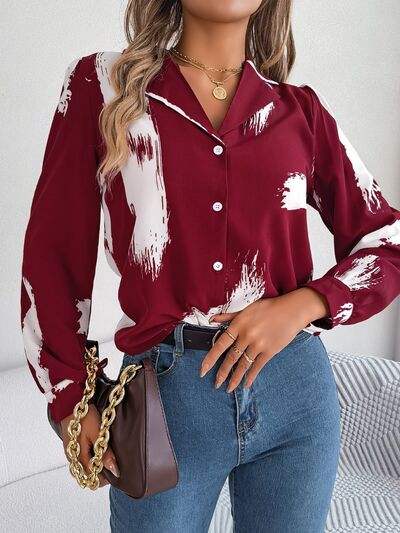 Printed Collared Neck Button Up Shirt - Trendsi - Flyclothing LLC