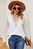 Openwork V-Neck Long Sleeve T-Shirt - Trendsi - Flyclothing LLC