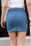 High Waist Pocketed Denim Skirt - Trendsi