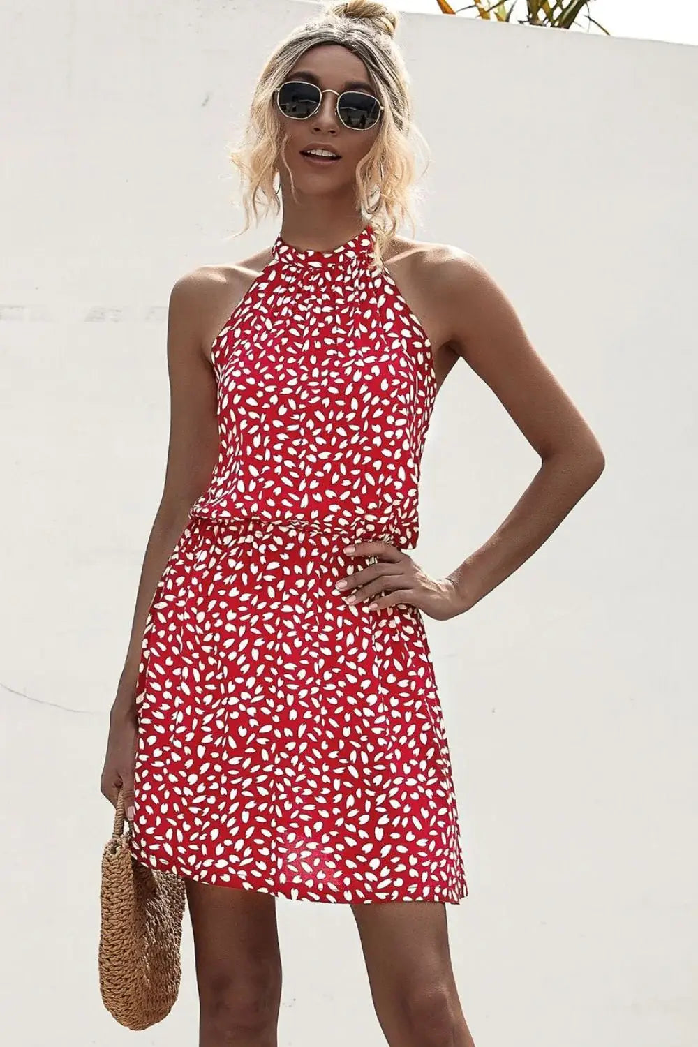 Printed Grecian Neck Mini Dress - Trendsi - Flyclothing LLC