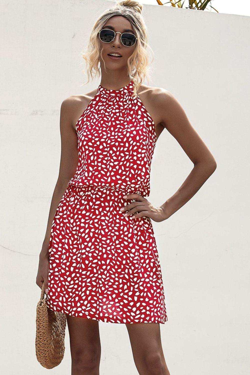 Printed Grecian Neck Mini Dress - Trendsi - Flyclothing LLC