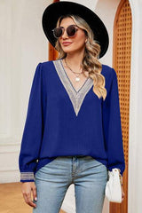 V-Neck Long Sleeve T-Shirt - Trendsi - Flyclothing LLC