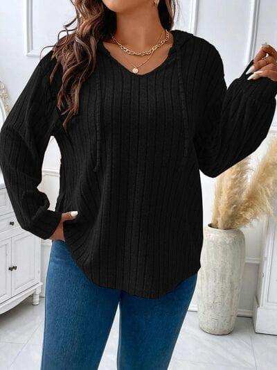 Plus Size Drawstring Dropped Shoulder Hooded T-Shirt - Trendsi - Flyclothing LLC