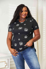 Double Take Dandelion Print Round Neck T-Shirt - Trendsi - Flyclothing LLC