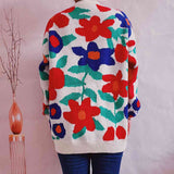 Floral Print Round Neck Drop Shoulder Sweater - Trendsi - Flyclothing LLC