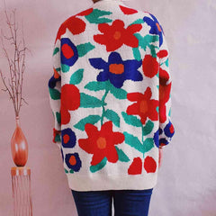 Floral Print Round Neck Drop Shoulder Sweater - Trendsi