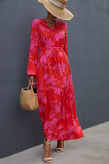 Floral Drawstring Waist Long Sleeve Dress - Trendsi - Flyclothing LLC