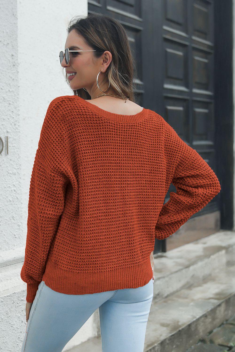 Crisscross Surplice Neck Long Sleeve Sweater - Trendsi