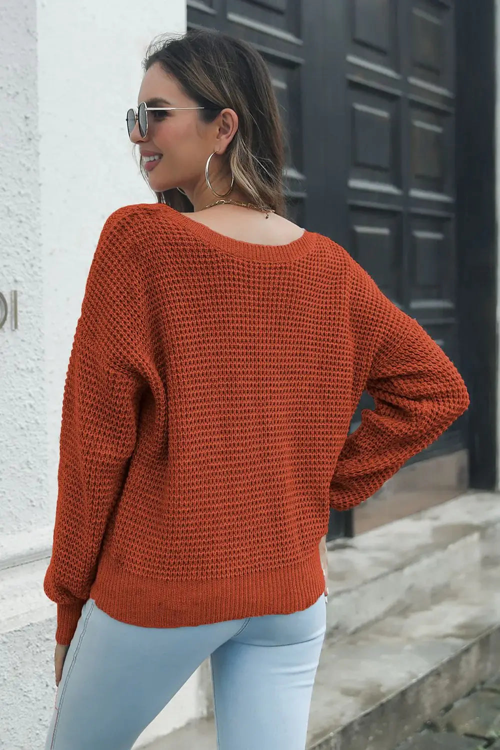 Crisscross Surplice Neck Long Sleeve Sweater - Trendsi - Flyclothing LLC