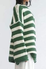 Striped Round Neck Dropped Shoulder Sweater - Trendsi - Flyclothing LLC