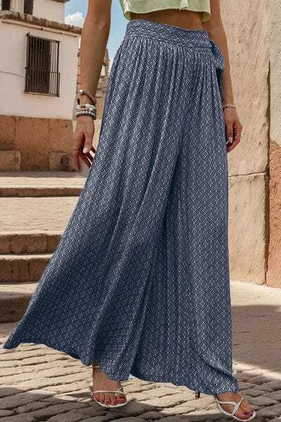 Printed Tied Wide Leg Pants - Trendsi - Flyclothing LLC